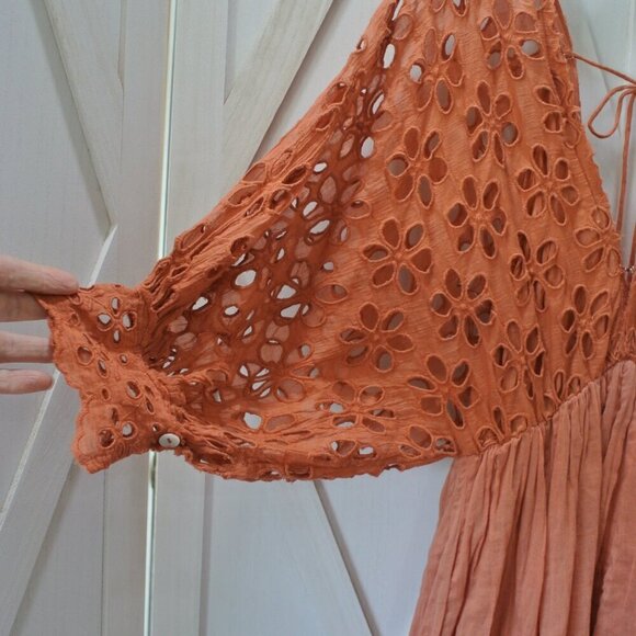 Free People Bella Note Eyelet Mini Dress in Terracotta - Picture 6 of 7